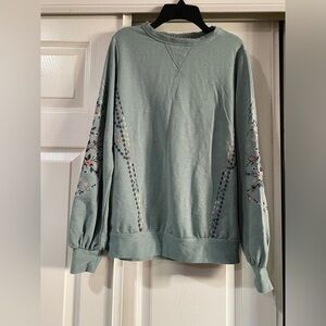 Knox Rose Light Sage Green Embroidered Crewneck Sweater